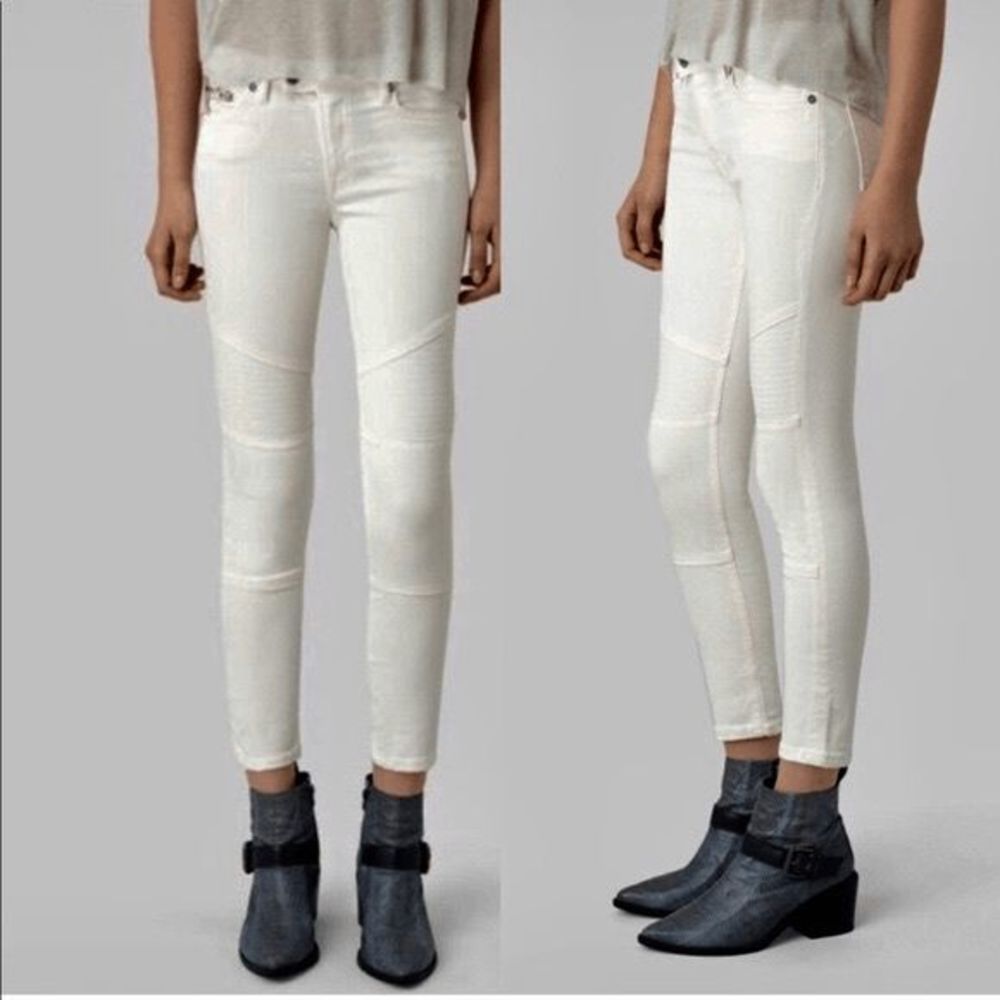 AllSaints White Biker Moto Skinny Jeans